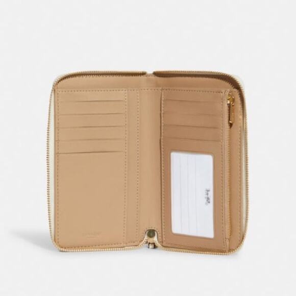 💃New Coach Medium Id Zip Wallet With Diary Embroidery/White/Leather - Picture 6 of 7